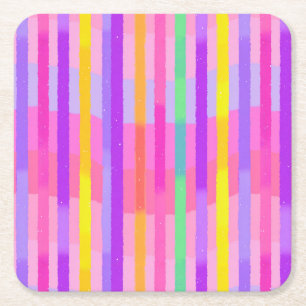Dessous-de-verre Carré En Papier Jolies Rayures Pastel Arc-en-ciel