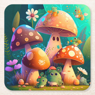 Dessous-de-verre Carré En Papier Jolis champignons mignons