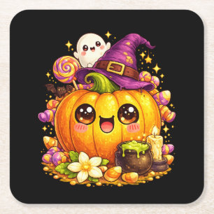 Dessous-de-verre Carré En Papier Jolis citrouilles effrayants pour Halloween Kawaii