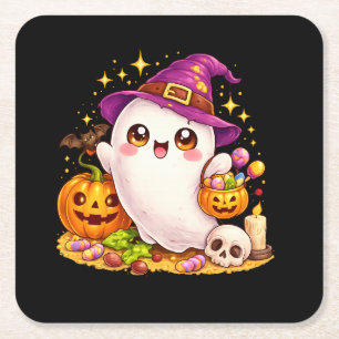 Dessous-de-verre Carré En Papier Jolis fantômes effrayants de Halloween Kawaii