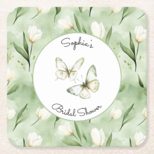 Dessous-de-verre Carré En Papier Jolis Tulipes Blanches Vertes Shower de Mariée
