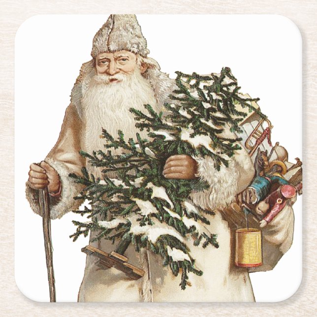 Dessous-de-verre Carré En Papier Jolly St Nick Avec Arbre De Noël (Devant)