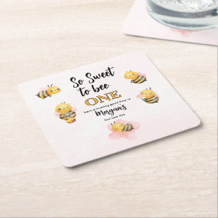 Dessous-de-verre Carré En Papier Jote Bee One Rose Noir Première fête d'anniversair