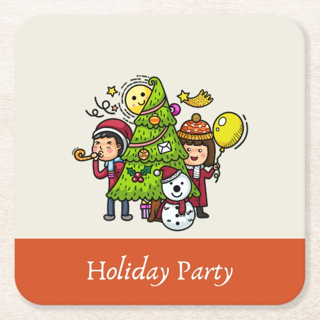 Dessous-de-verre Carré En Papier Jouer Mignonne main dessinée Fête Noël (Devant)