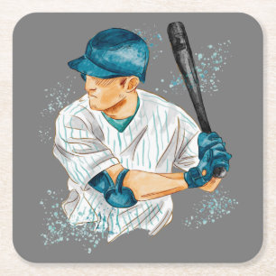 Dessous-de-verre Carré En Papier Joueur de baseball aquarelle