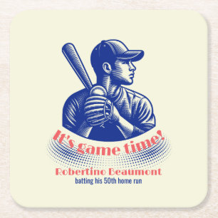 Dessous-de-verre Carré En Papier Joueur de baseball bleu vintage Homme 50e annivers