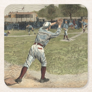Dessous-de-verre Carré En Papier Joueur de baseball jeté à la seconde base