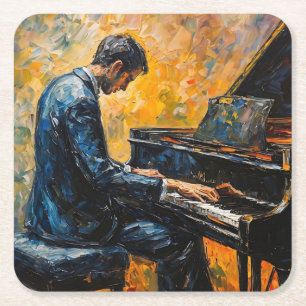 Dessous-de-verre Carré En Papier Joueur de piano - Peinture à l'huile