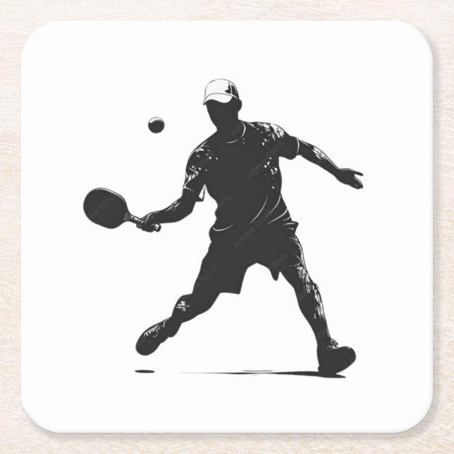 Dessous-de-verre Carré En Papier Joueur de Pickleball Silhouette Sport Design (Devant)