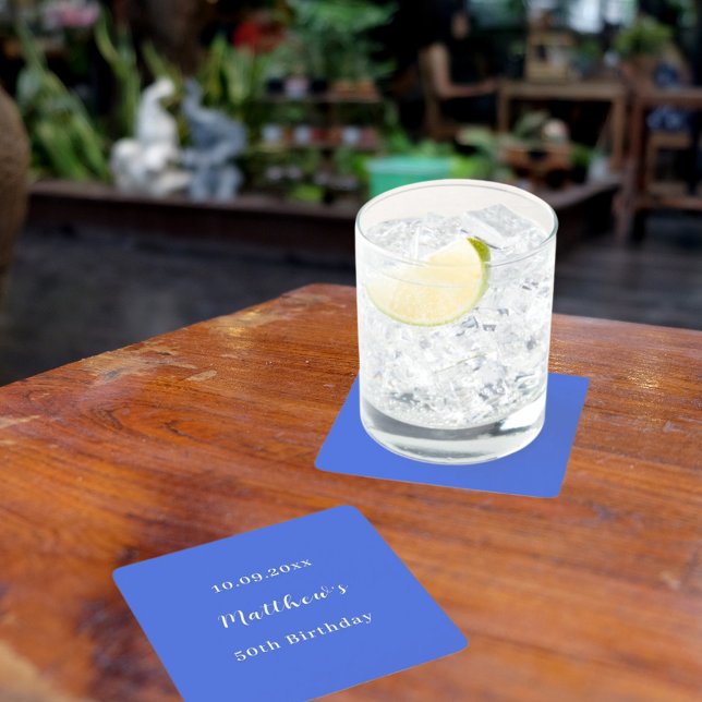 Dessous-de-verre Carré En Papier Jour d'anniversaire du script de nom bleu Royal (Créateur téléchargé)