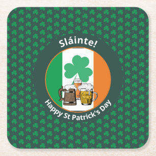 Dessous-de-verre Carré En Papier Jour de la Saint Patrick de la bière Shamrock drap