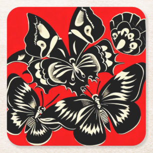 Dessous-de-verre Carré En Papier Jour des papillons morts Woodcut 2