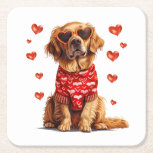 Dessous-de-verre Carré En Papier Jour des Valentines Chien d'or