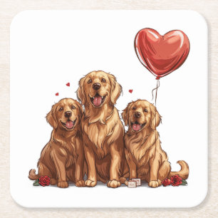 Dessous-de-verre Carré En Papier Jour des Valentines Chien d'or