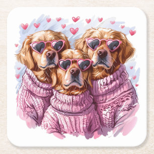 Dessous-de-verre Carré En Papier Jour des Valentines Chiens d'or