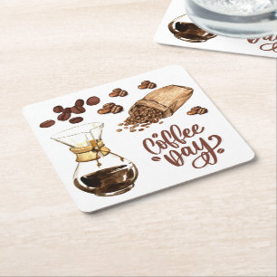 Dessous-de-verre Carré En Papier Jour du café Cool rustique brun Espresso Blanc