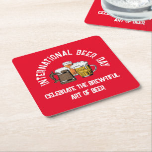 Dessous-de-verre Carré En Papier Journée internationale de la bière rouge personnal