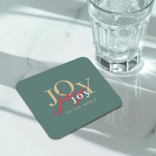 Dessous-de-verre Carré En Papier Joy to the World Festive Typographie Noël