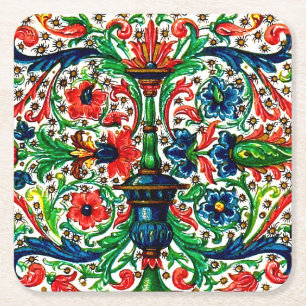 Dessous-de-verre Carré En Papier Joyaux Tons Médiéval Fleurs Manuscrits Scrolls