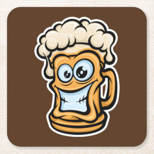 Dessous-de-verre Carré En Papier Joyeuse Mug De Bière, Illustration Drôle