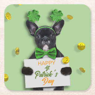 Dessous-de-verre Carré En Papier Joyeuse Saint-Patrick Trèfle Mignon Bouledogue Fra