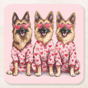 Dessous-de-verre Carré En Papier Joyeuse Saint-Valentin Chiens Berger Allemand