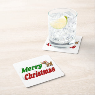 Dessous-de-verre Carré En Papier Joyeuse typographie de Christmas Reindeer
