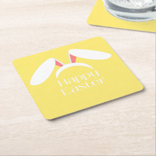 Dessous-de-verre Carré En Papier Joyeuses oreilles de lapin blanc de Pâques