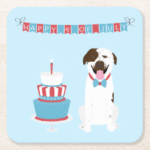 Dessous-de-verre Carré En Papier Joyeux 4 Juillet Chien Rouge Blanc Bleu
