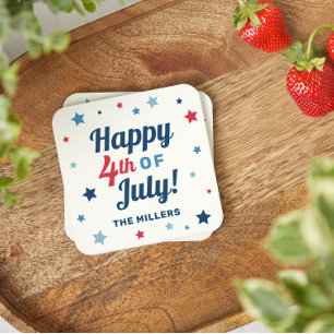 Dessous-de-verre Carré En Papier Joyeux 4 juillet Étoiles Nom personnalisé
