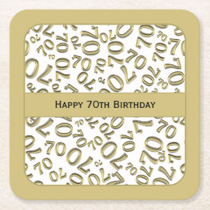 Dessous-de-verre Carré En Papier "Joyeux 70e anniversaire" Gold/White Motif numériq