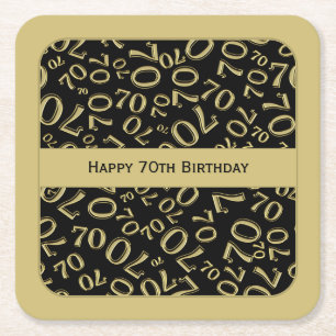 Dessous-de-verre Carré En Papier "Joyeux 70e anniversaire" Motif de numéros Gold/Bl