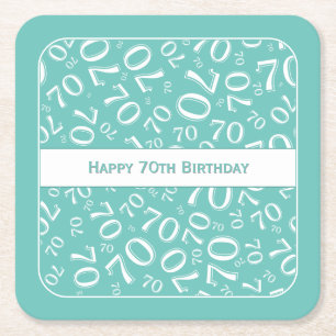 Dessous-de-verre Carré En Papier "Joyeux 70e anniversaire" Turquoise/Motif numériqu