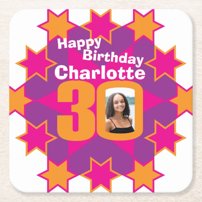 Dessous-de-verre Carré En Papier Joyeux anniversaire 30ème nom et dessous de verre  (Devant)