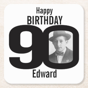 Dessous-de-verre Carré En Papier Joyeux anniversaire 90ème nom et dessous de verre
