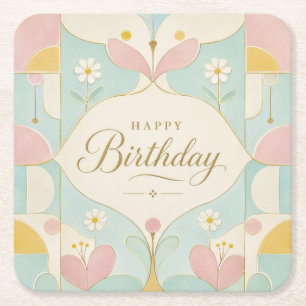 Dessous-de-verre Carré En Papier Joyeux Anniversaire Art Déco Floral Géométrique Pa