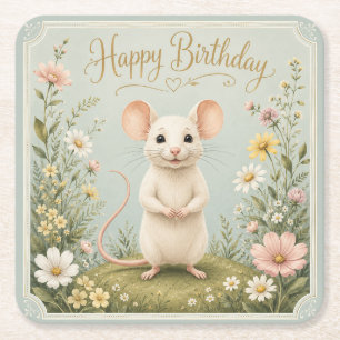Dessous-de-verre Carré En Papier Joyeux Anniversaire au Jardin de la Souris Douce