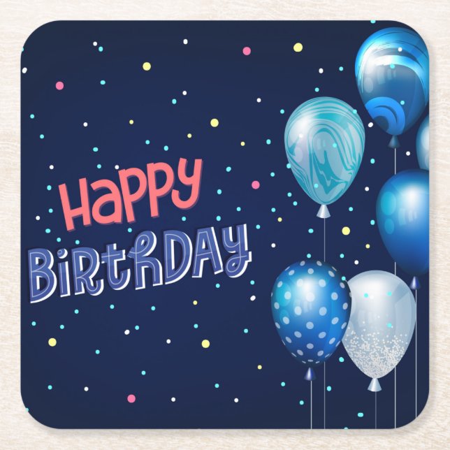 Dessous-de-verre Carré En Papier Joyeux anniversaire avec ballons (Devant)