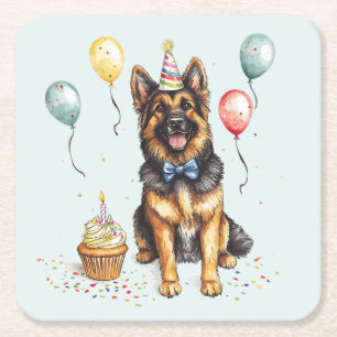 Dessous-de-verre Carré En Papier Joyeux Anniversaire Berger Allemand