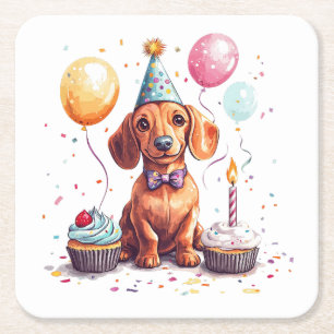 Dessous-de-verre Carré En Papier Joyeux Anniversaire Chien Teckel