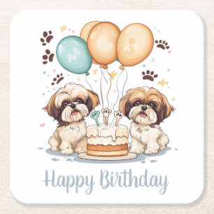Dessous-de-verre Carré En Papier Joyeux anniversaire Chih Tzu Chiens Anniversaire G