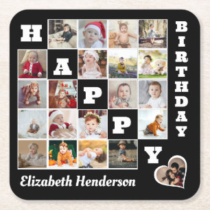 Dessous-de-verre Carré En Papier Joyeux anniversaire Custom 21 Photo Collage Cadeau
