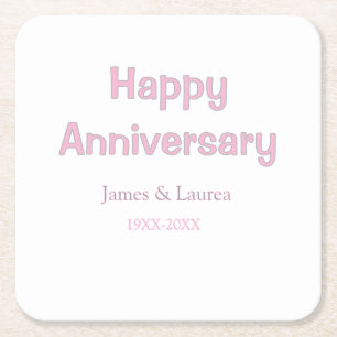 Dessous-de-verre Carré En Papier Joyeux anniversaire de mariage nom date année rose