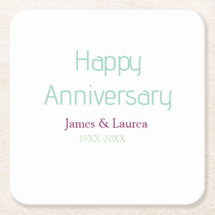 Dessous-de-verre Carré En Papier Joyeux anniversaire de mariage nom date année simp