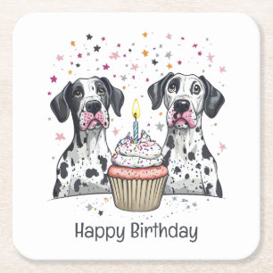 Dessous-de-verre Carré En Papier Joyeux anniversaire Great Dane Dogs Cupcake