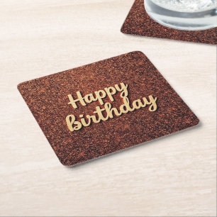 Dessous-de-verre Carré En Papier Joyeux Anniversaire Paillettes Chic Tons Terreux