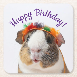 Dessous-de-verre Carré En Papier Joyeux Anniversaire - Parti Animal Guinée Pig #2