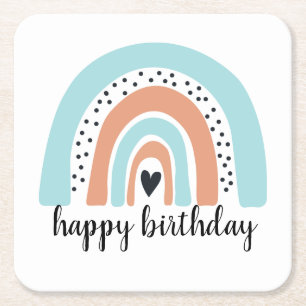 Dessous-de-verre Carré En Papier Joyeux anniversaire Rainbow Blue Peach