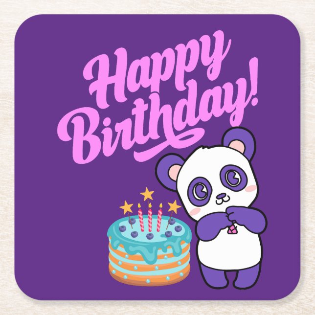 Dessous-de-verre Carré En Papier Joyeux anniversaire Sweet Purple Panda (Devant)