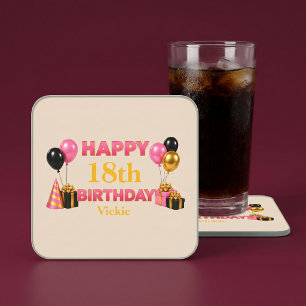 Dessous-de-verre Carré En Papier Joyeux Anniversaire Tout Âge Beige
